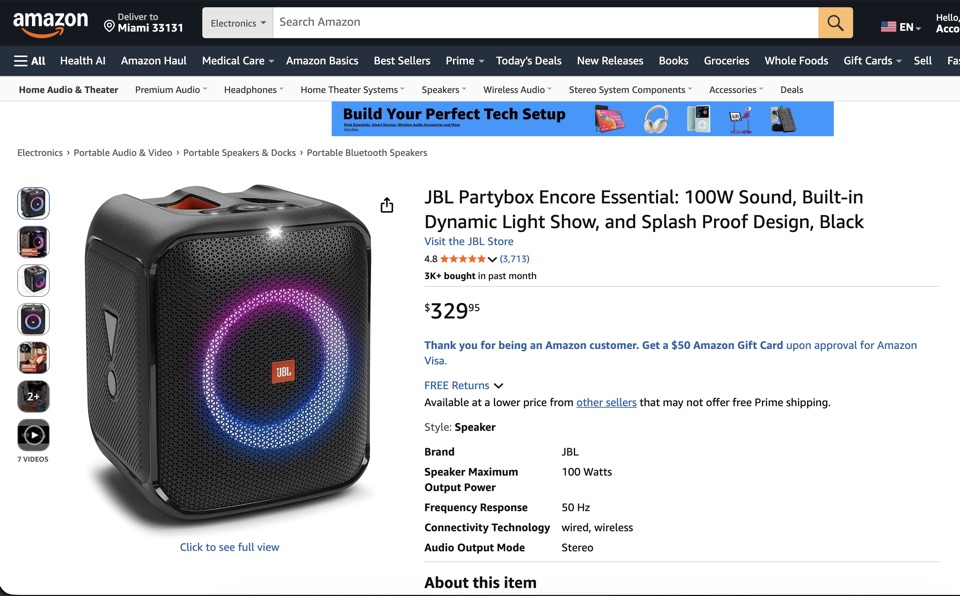 JBL Partybox Encore on Amazon