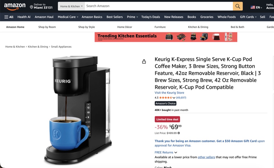 Keurig K-Express Coffee Maker on Amazon